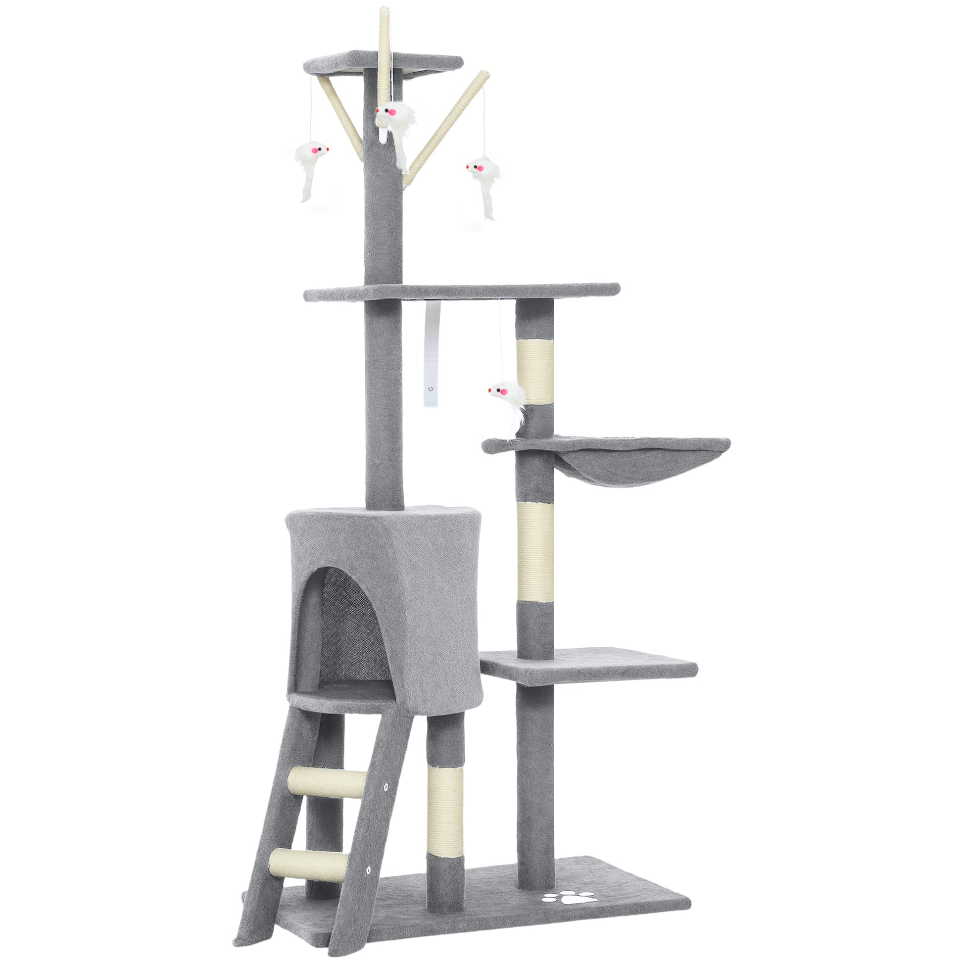Photo of PawHut Multi-Level Cat Tower, 134cm Cat Tree with Condo and Sisal Scratching Posts for Indoor Kittens, Grey in Grey colour on a white background