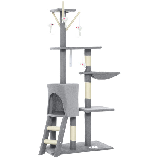 Photo of PawHut Multi-Level Cat Tower, 134cm Cat Tree with Condo and Sisal Scratching Posts for Indoor Kittens, Grey in Grey colour on a white background