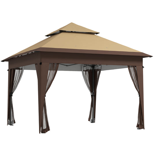 Photo of Outsunny 3 x 3(m) Pop Up Gazebo with Mosquito Netting, Easy Setup Marquee Party Tent with 1-Button Push, Double Roof, Carry Bag, Sandbags, Height Adjustable Instant Shelter, Khaki in Khaki colour on a white background
