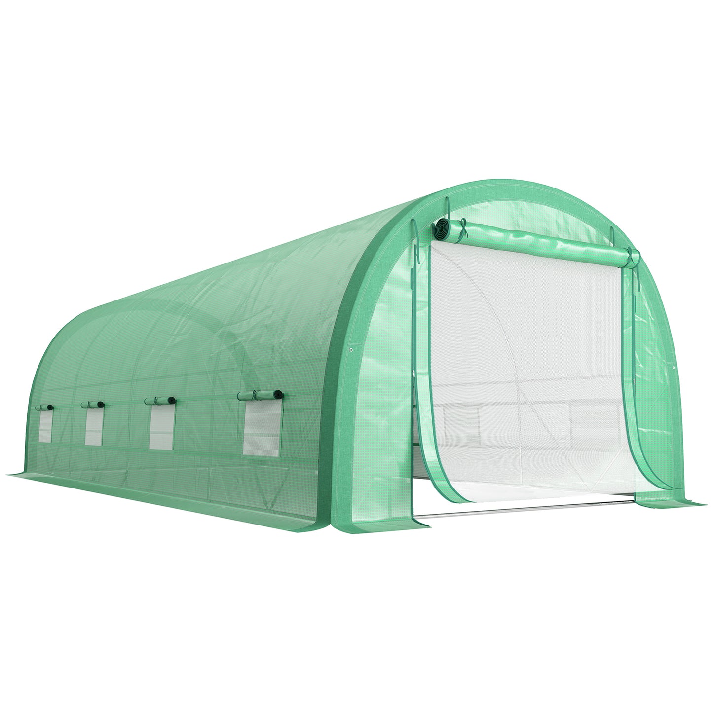 Photo of Outsunny 6 x 3(m) Polytunnel Greenhouse with Upgraded Structure, Mesh Door and Windows, 15 Plant Labels, Green in Green colour on a white background