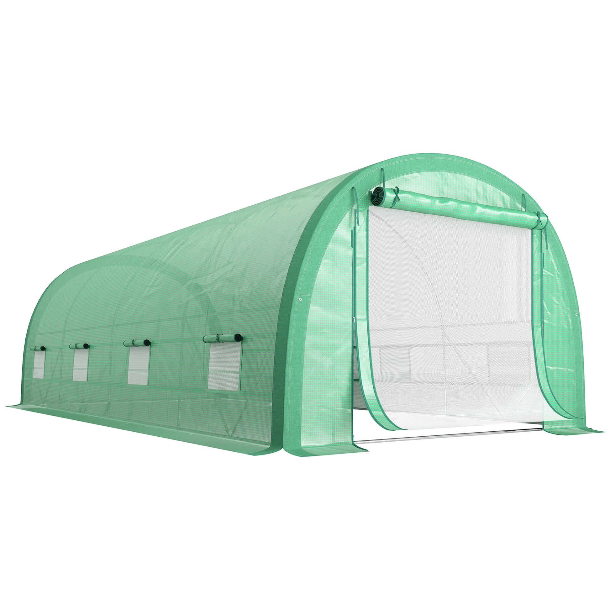 Photo of Outsunny 6 x 3(m) Polytunnel Greenhouse with Upgraded Structure, Mesh Door and Windows, 15 Plant Labels, Green in Green colour on a white background