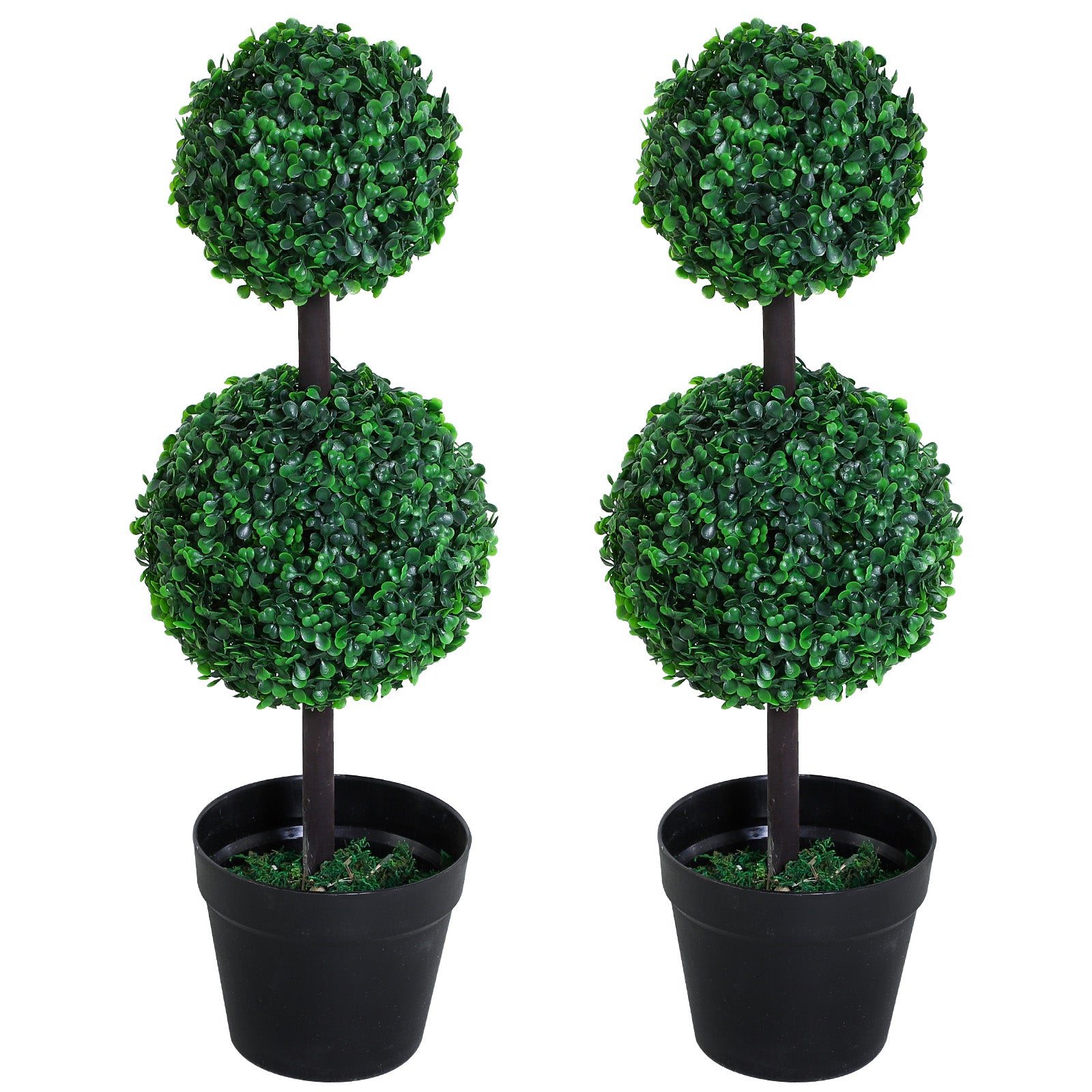 Photo of Outsunny Set of 2 Artificial Boxwood Ball Topiary Trees Potted Decorative Plant Indoor Décor (67cm) in (67cm) colour on a white background