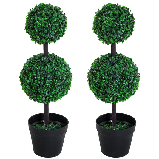 Photo of Outsunny Set of 2 Artificial Boxwood Ball Topiary Trees Potted Decorative Plant Indoor Décor (67cm) in (67cm) colour on a white background