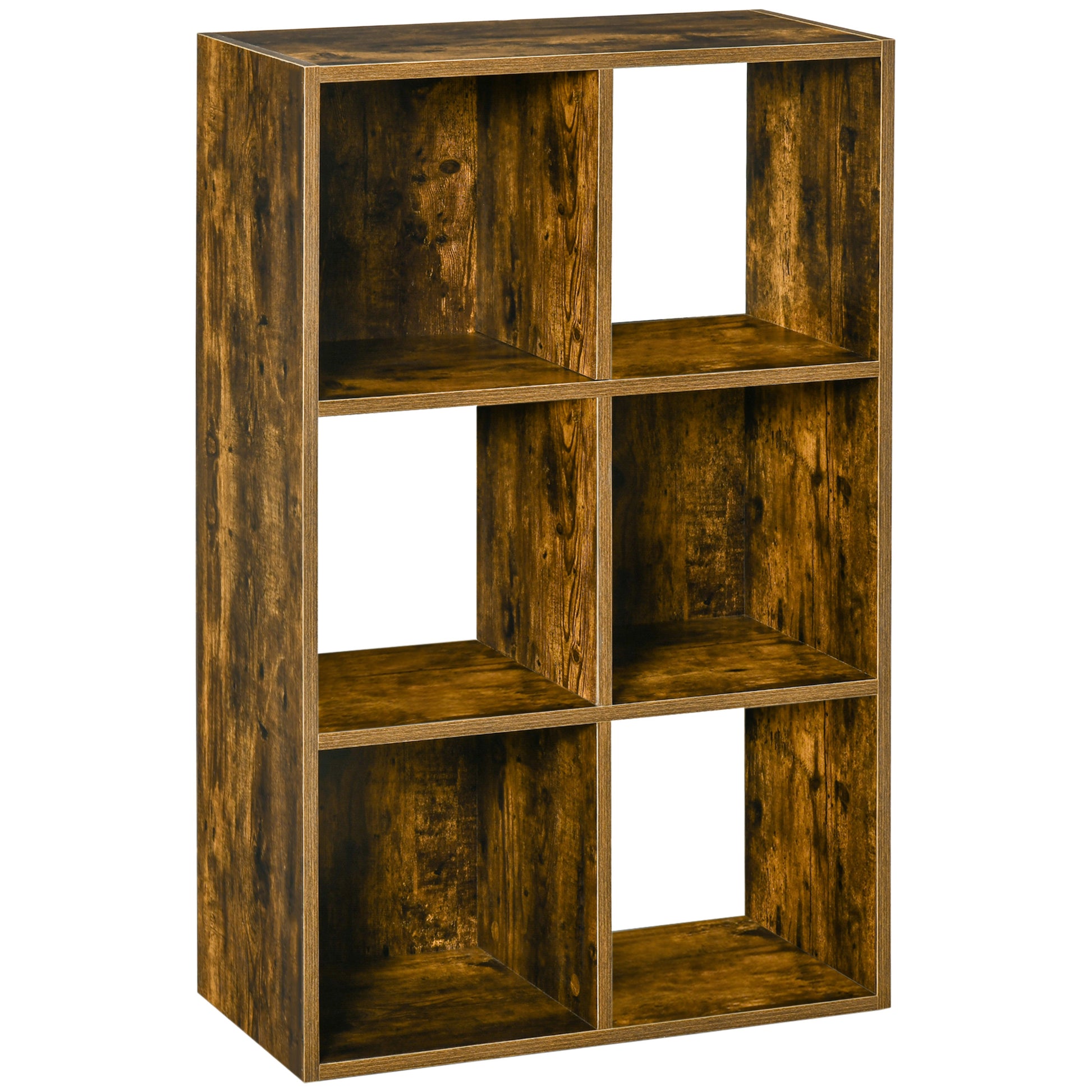 Photo of HOMCOM Industrial Style Storage Shelf, Bookcase, Bookshelf with 6 Compartments, Freestanding Shelving Unit for Living Room, Home Study, Rustic Brown in Brown colour on a white background