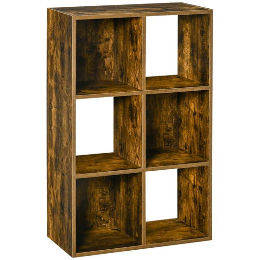Photo of HOMCOM Industrial Style Storage Shelf, Bookcase, Bookshelf with 6 Compartments, Freestanding Shelving Unit for Living Room, Home Study, Rustic Brown in Brown colour on a white background