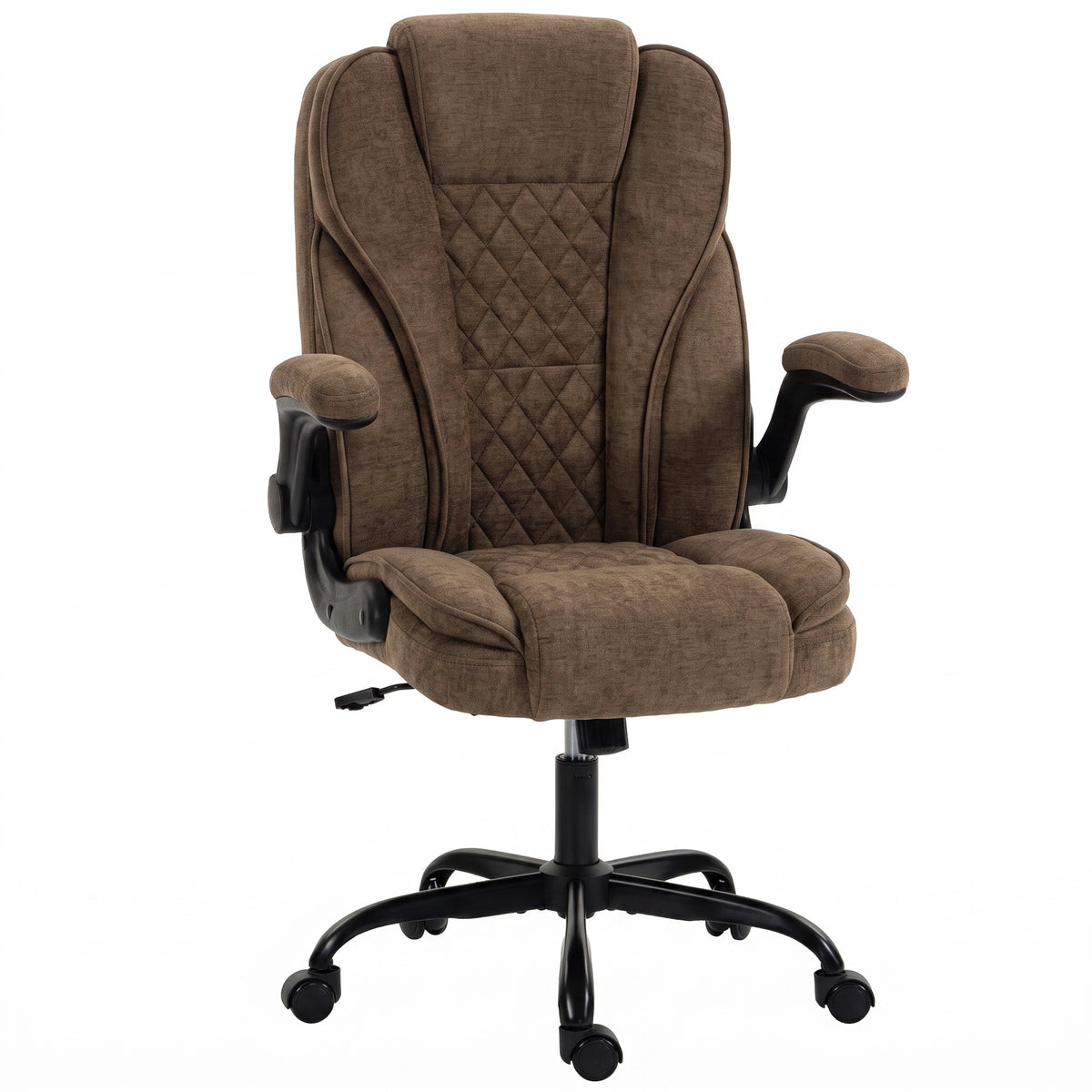 Photo of HOMCOM Office Chair, Ergonomic Desk Chair with Flip-up Armrest, Pocket Springs, Swivel Wheels, Adjustable Height, Brown in Brown colour on a white background