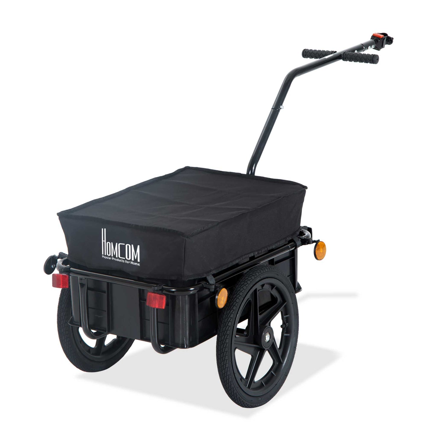 Photo of HOMCOM Cargo Trailer Bike Stroller Garden Trolley W/Carrier Utility Luggage & Wheels Black in Black colour on a white background