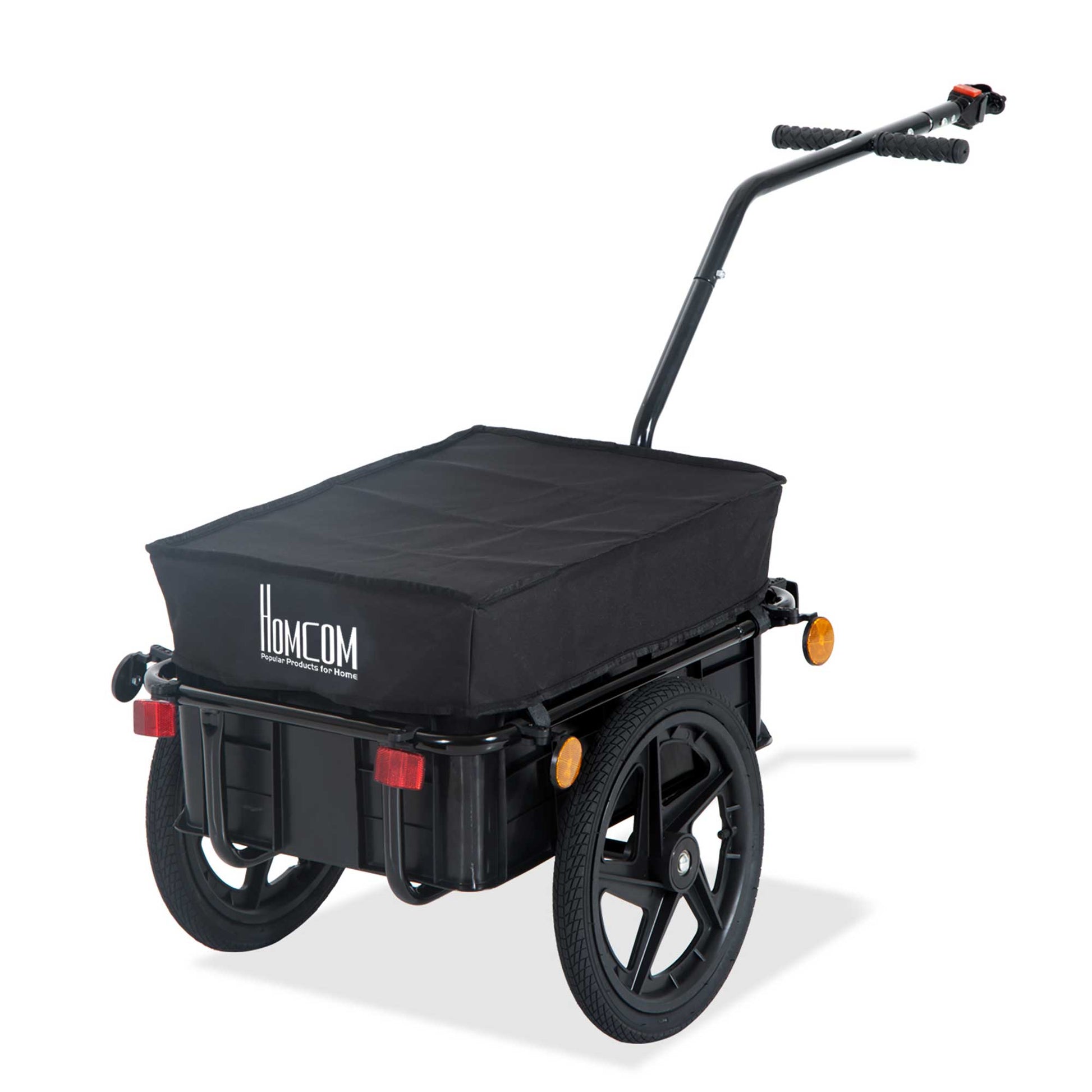 Photo of HOMCOM Cargo Trailer Bike Stroller Garden Trolley W/Carrier Utility Luggage & Wheels Black in Black colour on a white background