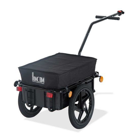 Photo of HOMCOM Cargo Trailer Bike Stroller Garden Trolley W/Carrier Utility Luggage & Wheels Black in Black colour on a white background