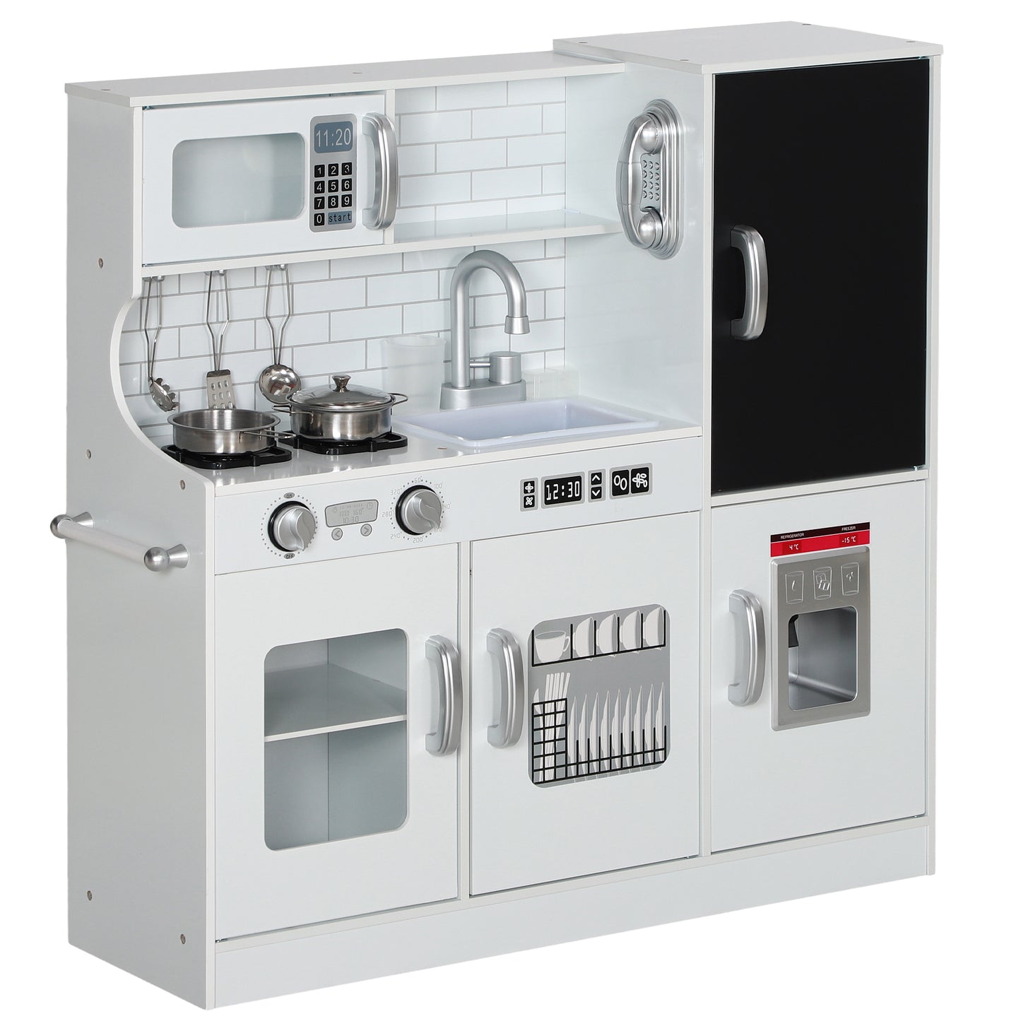 Photo of AIYAPLAY Pretend Play Kitchen, Kids Kitchen Playset, with Toy Phone, Chalkboard, Microwave, Cooking Stove, Sink, White in White colour on a white background