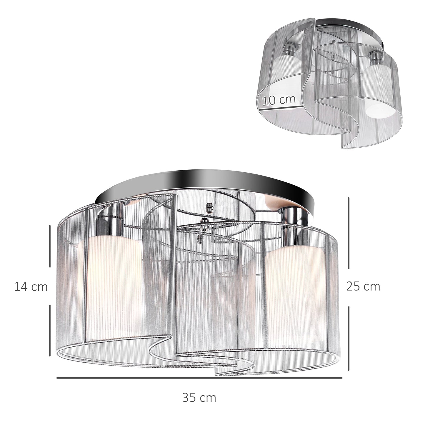 HOMCOM Modern Chandelier, Semi-Flush Mount Ceiling Light with Glass Lampshade, 2 x E27 Bulb Base for Hallway, Dining Room, Living Room, White and Silver