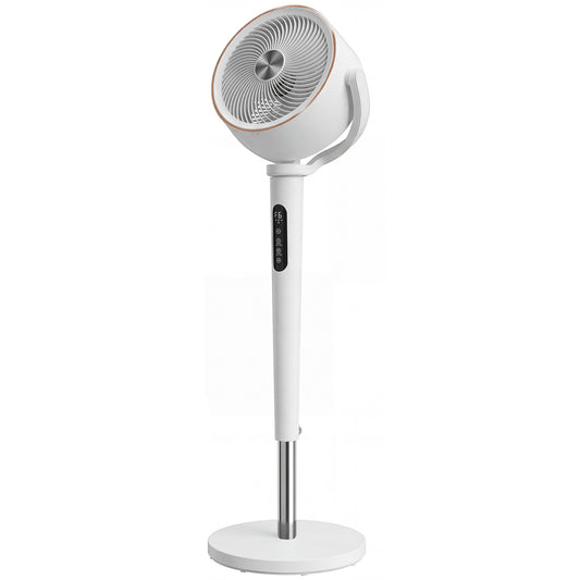 Photo of HOMCOM 20dB Silent Standing Fan, 70°+90° Auto Oscillating Fan with 12 Speeds, LED Light, Air Circulator, Remote Control, 12H Timer, for Bedroom, 46 Inch, White in White colour on a white background