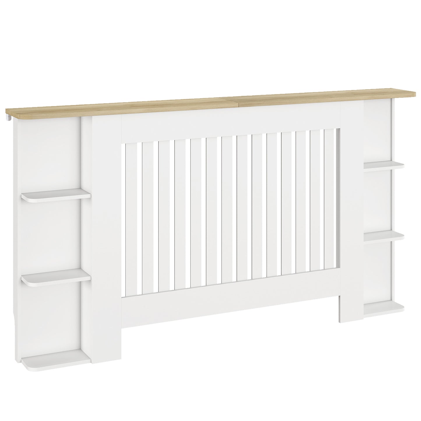 Photo of HOMCOM Radiator Cover with Open Storage Shelves, Vertical Slatted Cabinet Shelf Heater Cover for Living Room, Hallway, Large, White in White colour on a white background
