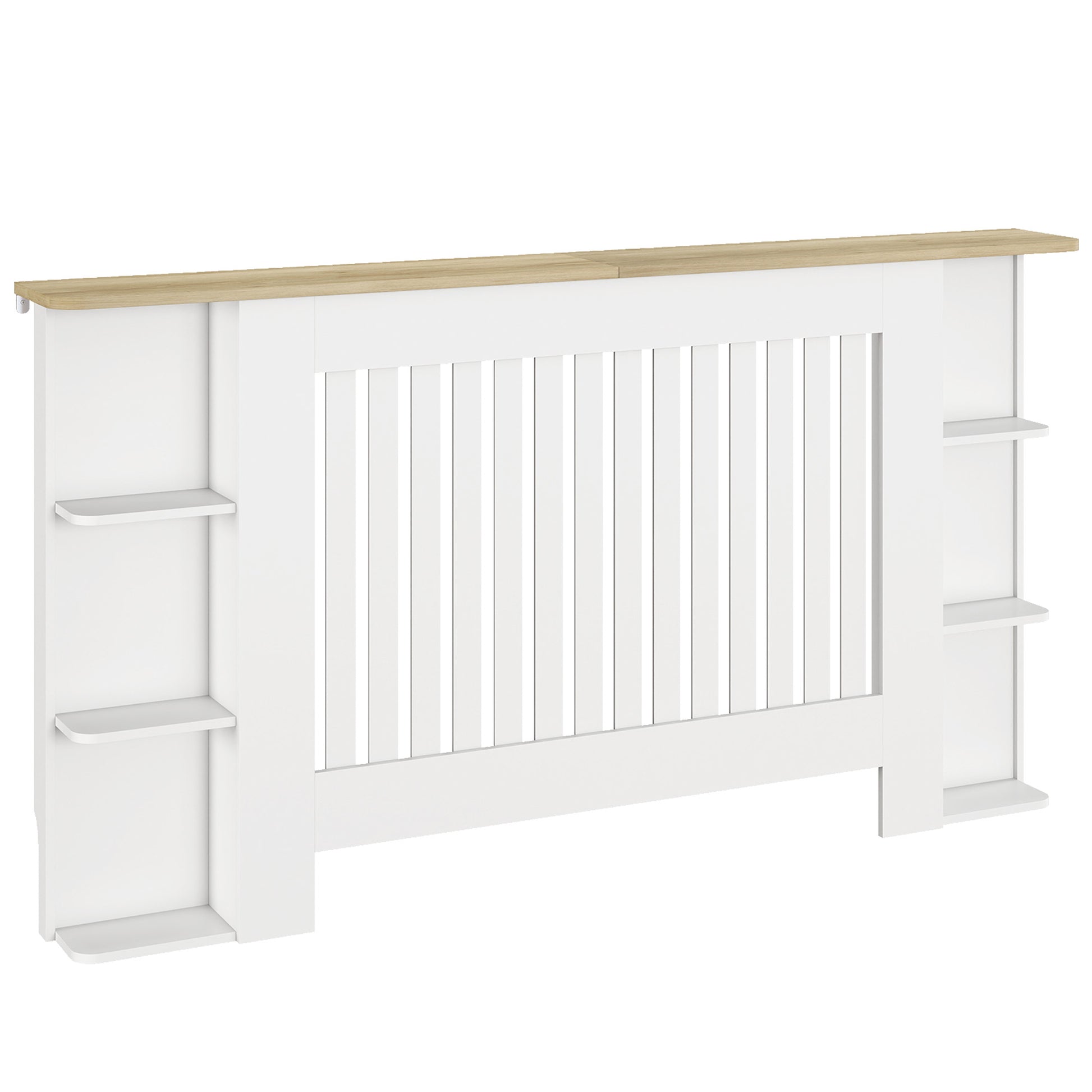 Photo of HOMCOM Radiator Cover with Open Storage Shelves, Vertical Slatted Cabinet Shelf Heater Cover for Living Room, Hallway, Large, White in White colour on a white background