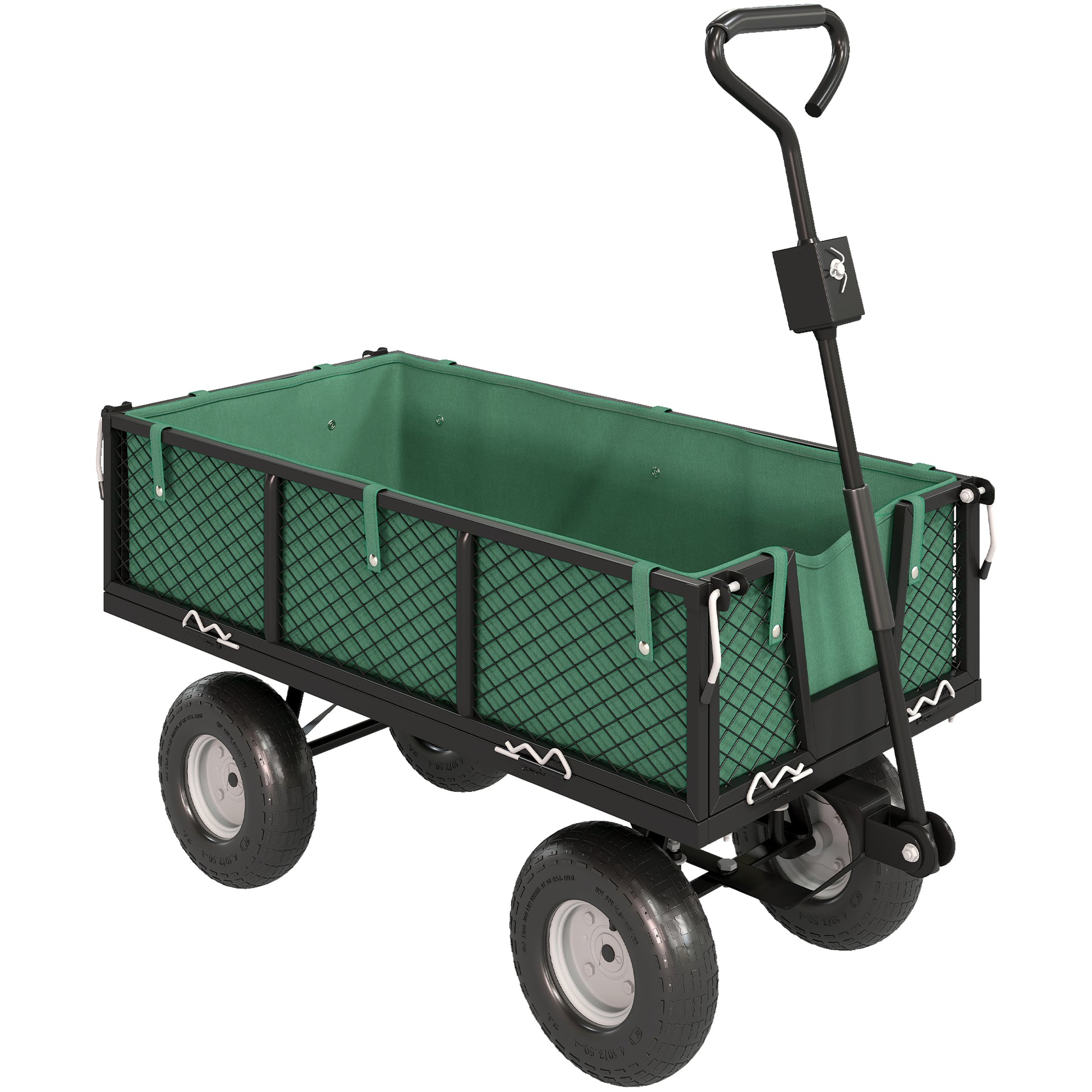 Photo of Outsunny 114L Steel Frame Garden Cart Trolley - Green in Green colour on a white background