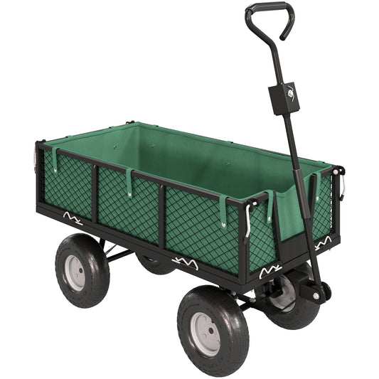 Photo of Outsunny 114L Steel Frame Garden Cart Trolley - Green in Green colour on a white background