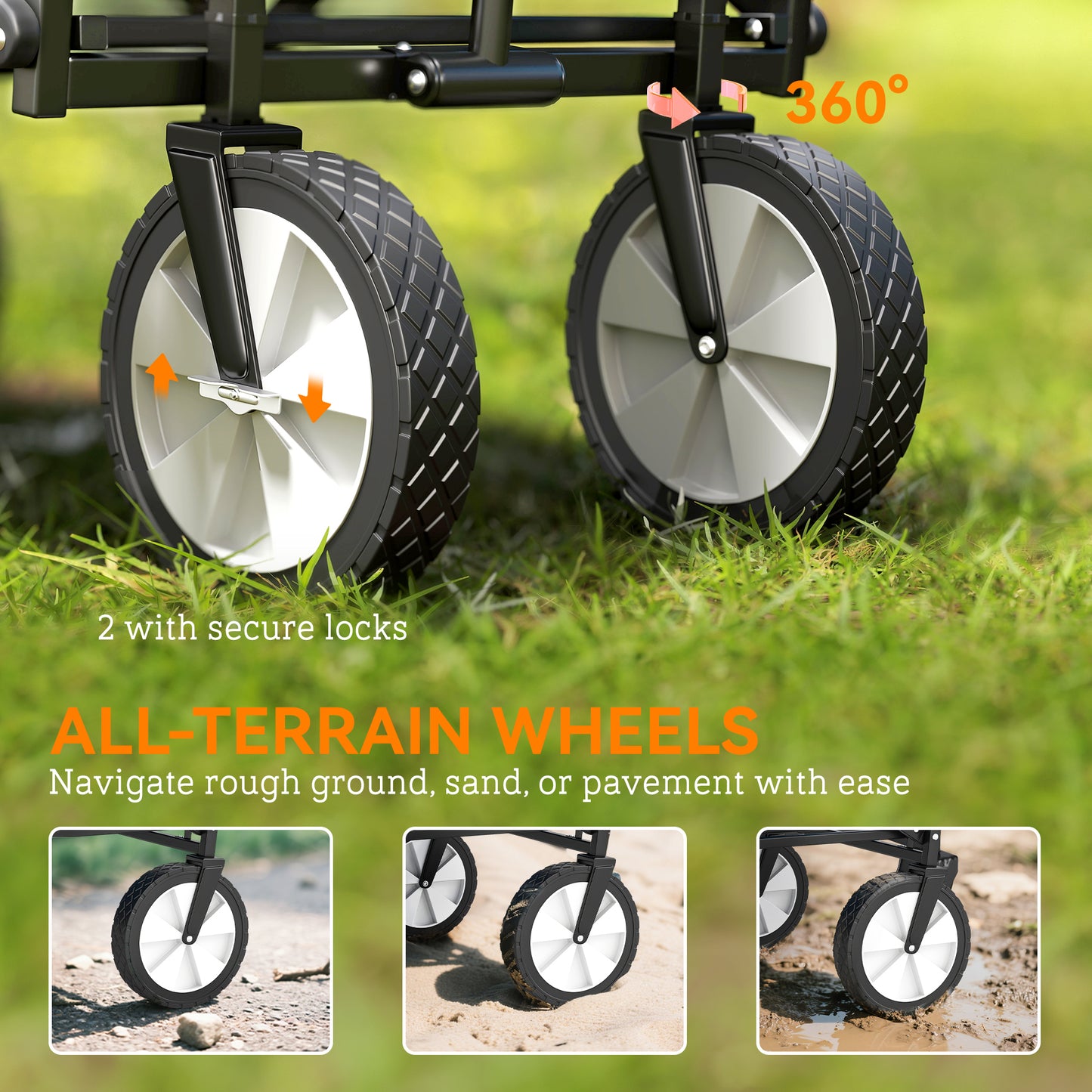 Outsunny 135L Festival Trolley on Wheels, Folding Wagon Camping Trolley Cart with Adjustable Handle, Dual Brakes, Portable Wagon Cart for Outdoor, Garden, Shopping, Fishing, Navy Blue