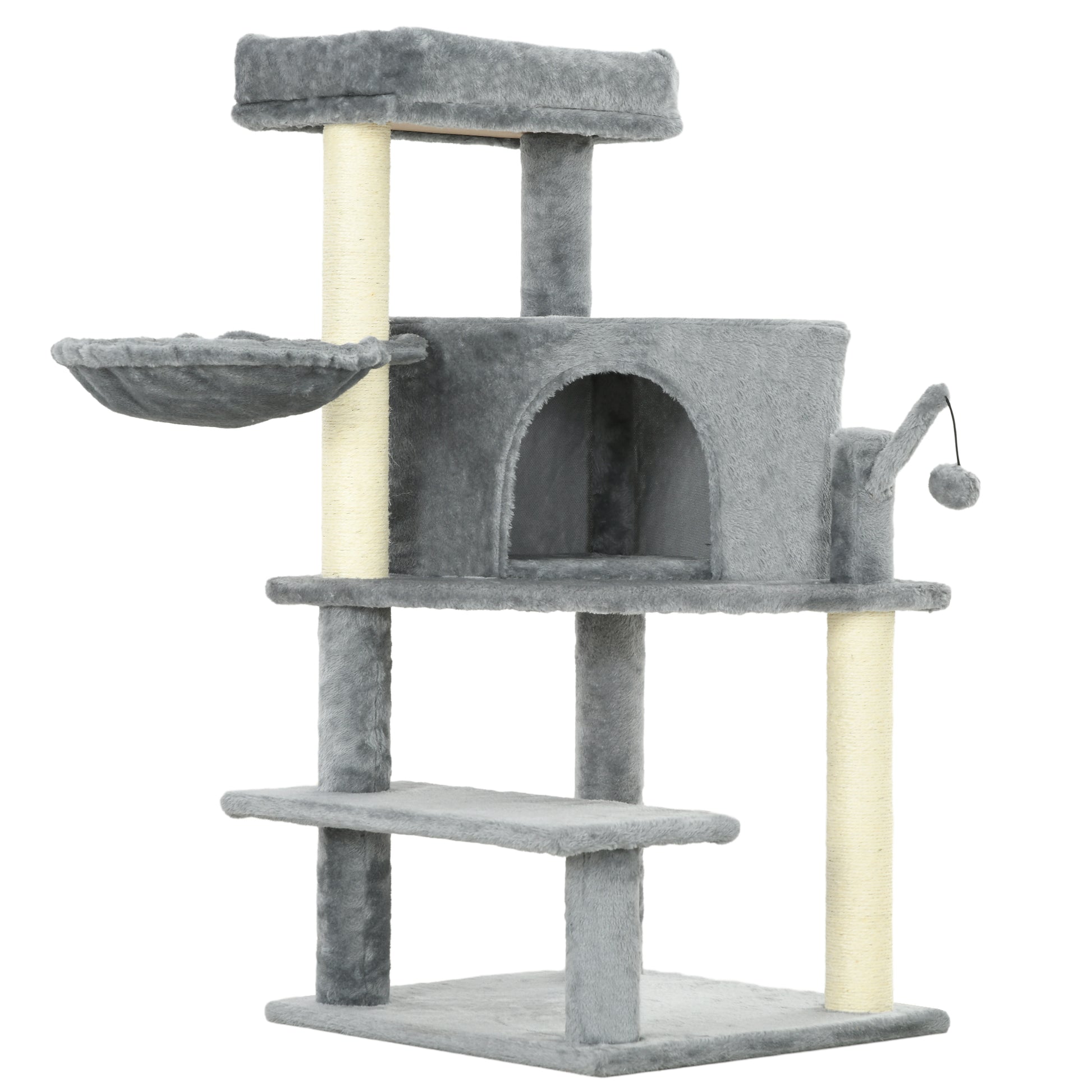Photo of PawHut Sisal 100cm Cat Tree Tower with Sisal Scratching Post Grey in Grey colour on a white background