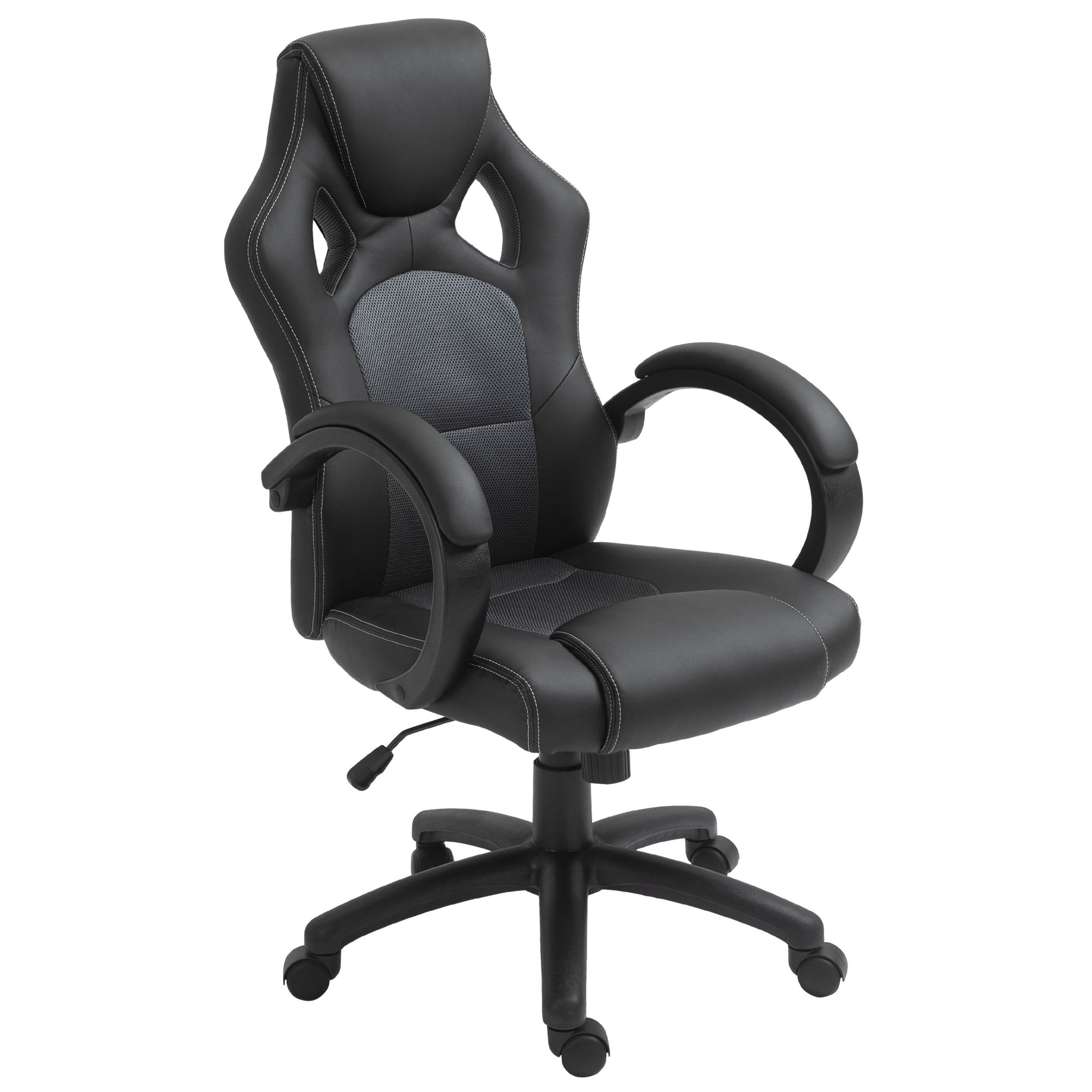 Photo of Vinsetto Office Chair Faux Leather Swivel Computer Desk Chair for Home Office with Wheels Armrests Black in Black colour on a white background
