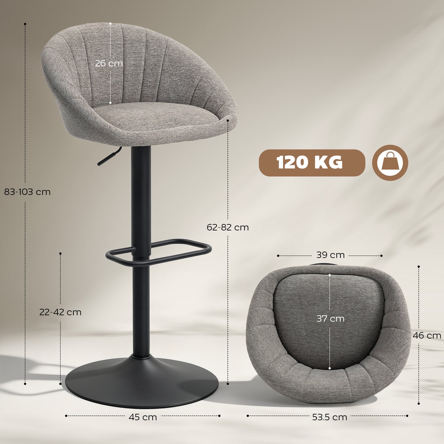 HOMCOM Set of Two Relaxed Tub Bar Stools - Grey