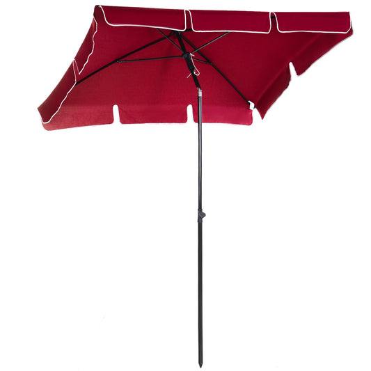 Photo of Outsunny Garden Parasol Umbrella, Outdoor Market Table Umbrella with Ruffles & Aluminium Pole, Rectangular Tilting Parasol Sun Shade Canopy, 2 x 1.3m, Red in Red colour on a white background