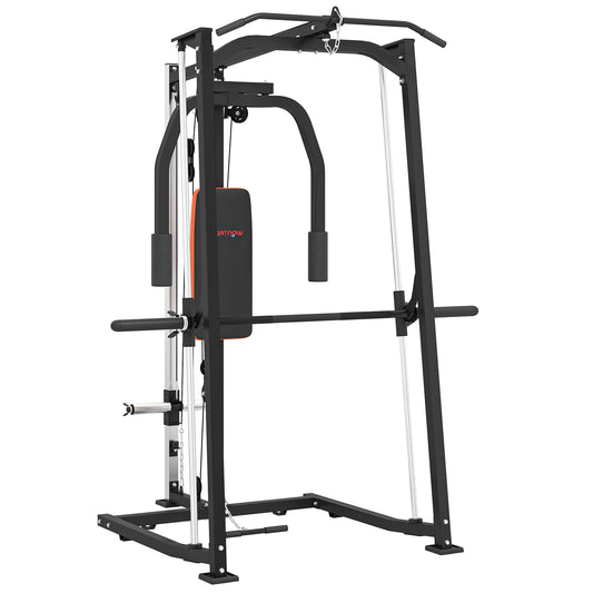 Photo of SPORTNOW 3-in-1 Smith Machine with Dual Cable Pulley System, Chest Press Station, 17-Level Squat Rack and Barbell Bar in Bar colour on a white background