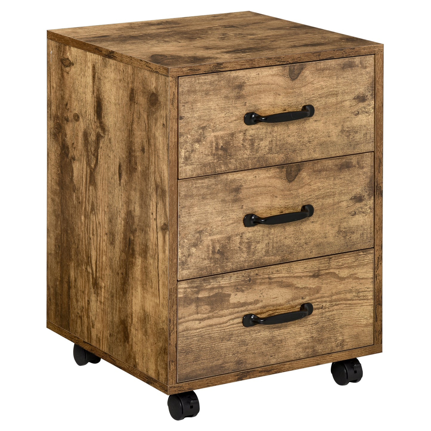 Photo of HOMCOM 3 Drawer File Cabinet, Mobile Filing Cabinet on Wheels for Home Office, Study, Rustic Brown in Brown colour on a white background