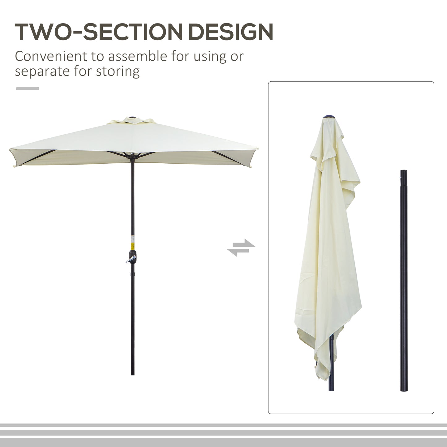 Outsunny Balcony Half Parasol Semi Round Umbrella Patio Crank Handle (2.3 m, Beige)- NO BASE INCLUDED