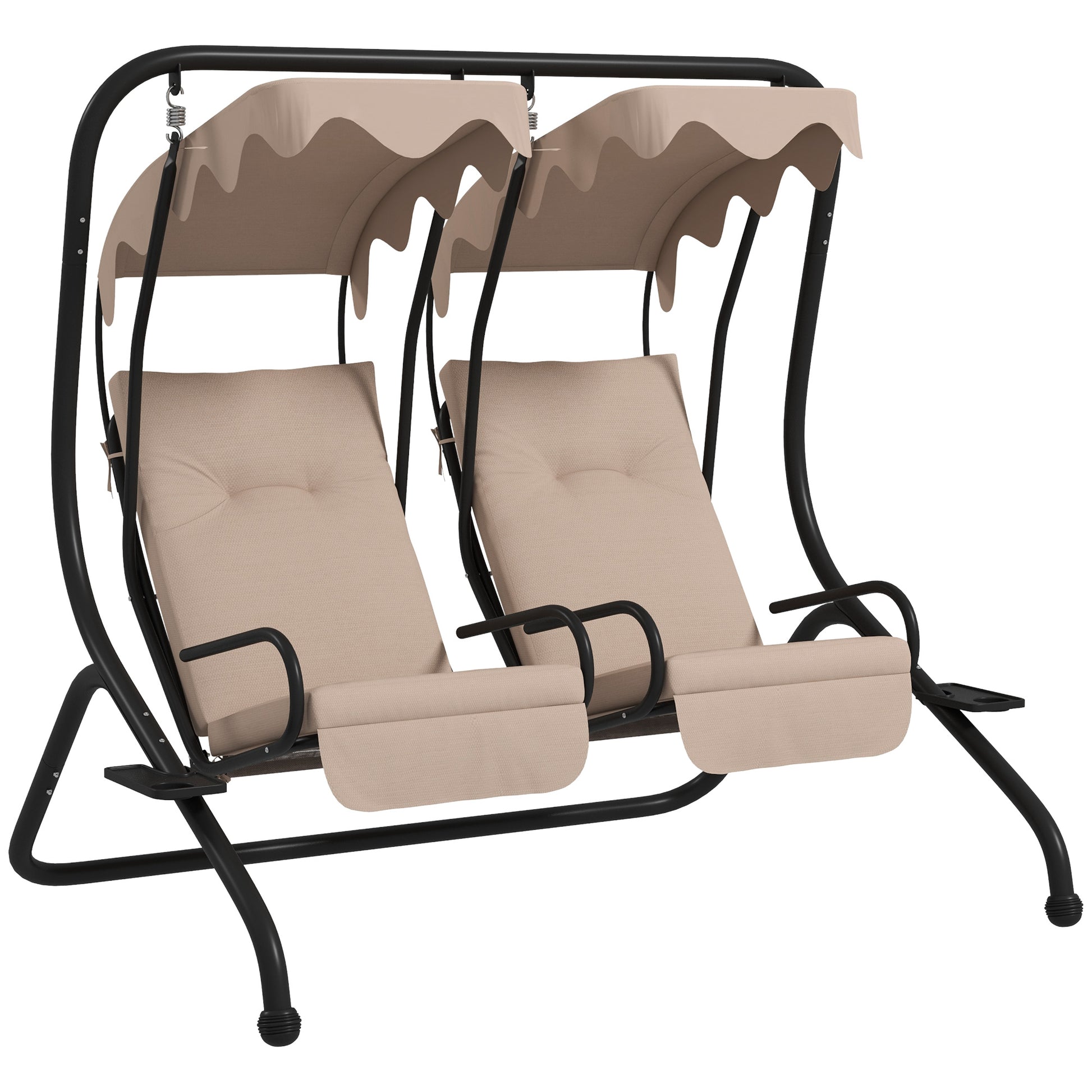 Photo of Outsunny Two-Seat Garden Swing Chair, with Protective Canopy - Beige in Beige colour on a white background
