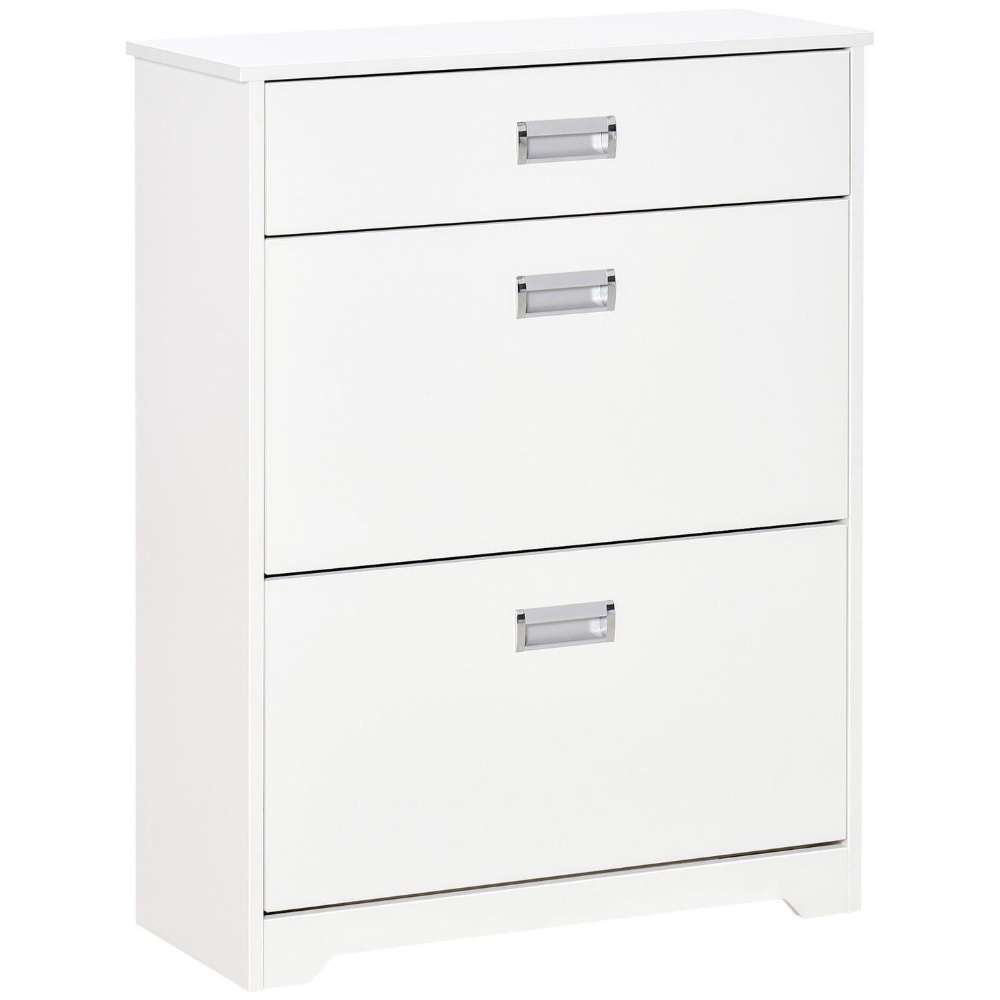 Photo of HOMCOM Shoe Cabinet, Slim Shoe Storage Cabinet with Drawer, 2 Flip-up Doors and Adjustable Shelf, Narrow Shoe Cupboard for 16 Pairs of Shoes for Entryway, Hallway, White in White colour on a white background