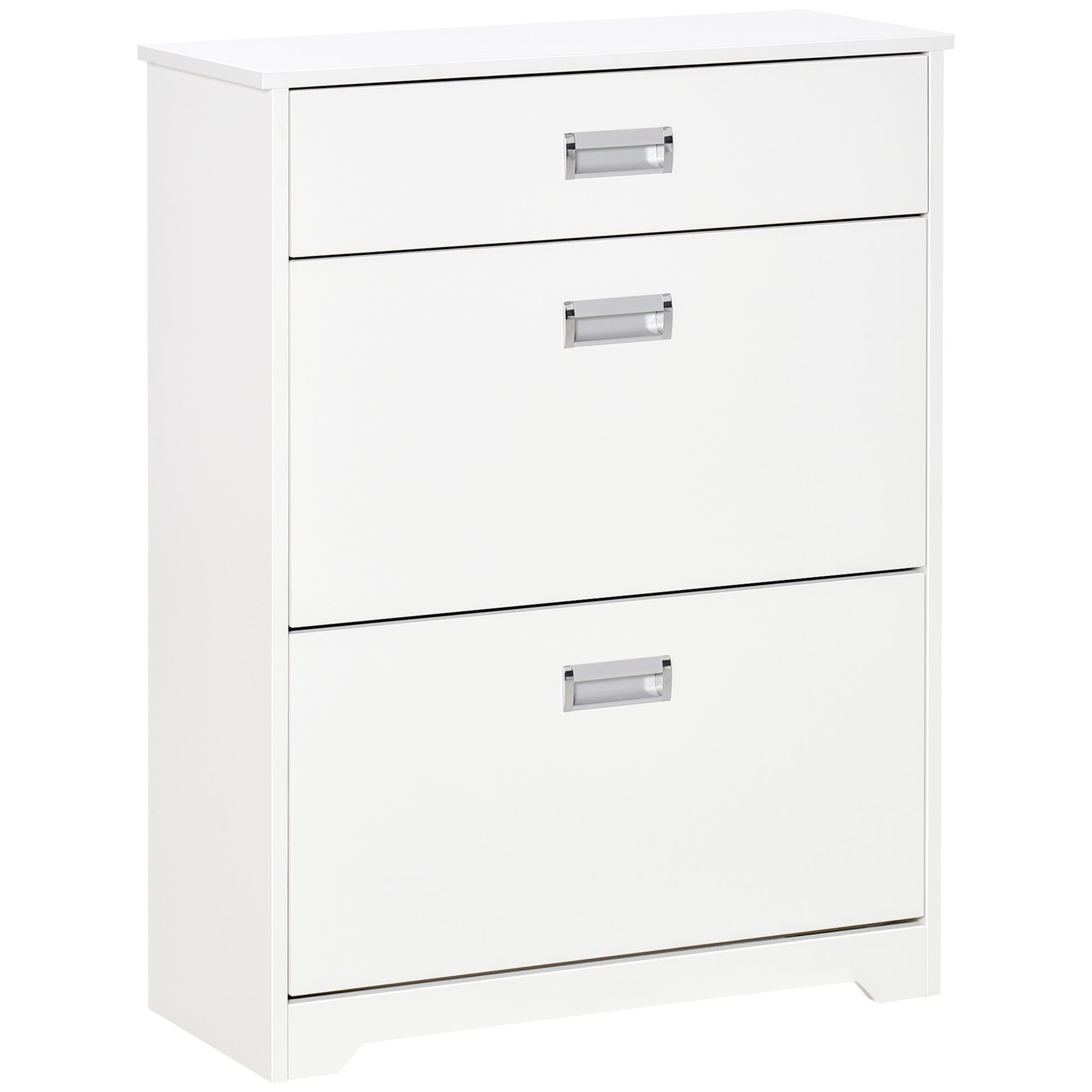 Photo of HOMCOM Shoe Cabinet, Slim Shoe Storage Cabinet with Drawer, 2 Flip-up Doors and Adjustable Shelf, Narrow Shoe Cupboard for 16 Pairs of Shoes for Entryway, Hallway, White in White colour on a white background