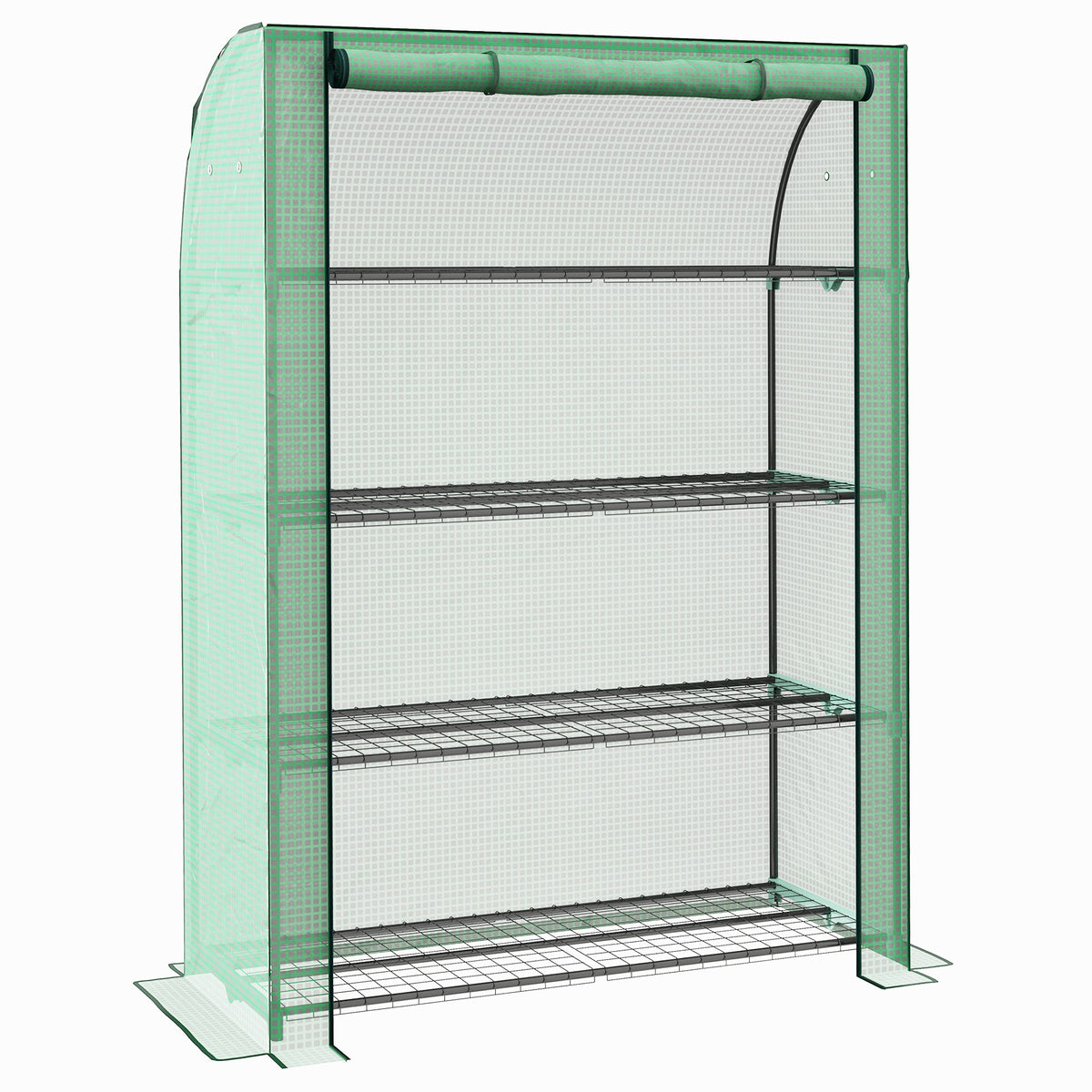 Outsunny four-tier mini greenhouse with green cover and roll-up door