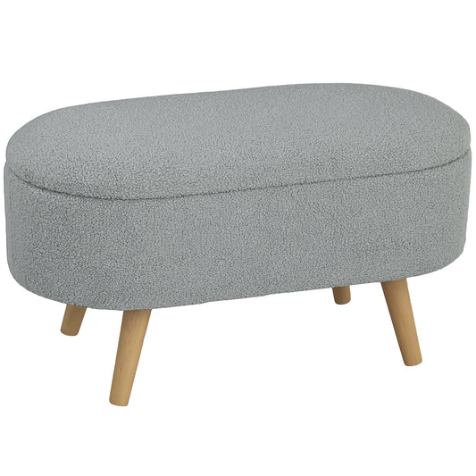 Photo of HOMCOM Teddy Fleece Storage Ottoman - Grey in Grey colour on a white background