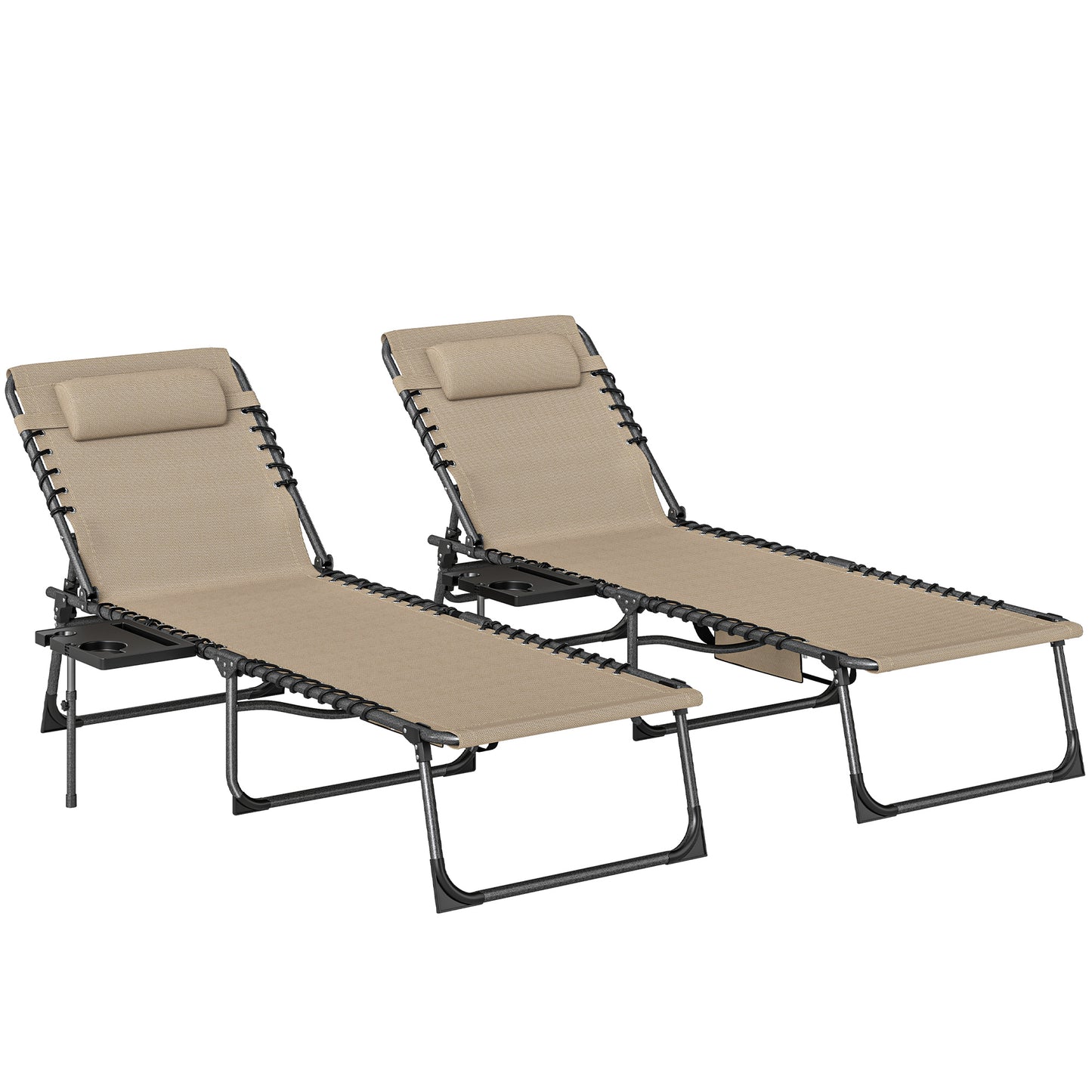 Photo of Outsunny Five-Position Reclining Sun Loungers Set of 2 - Beige in Beige colour on a white background