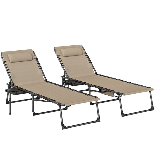 Photo of Outsunny Five-Position Reclining Sun Loungers Set of 2 - Beige in Beige colour on a white background