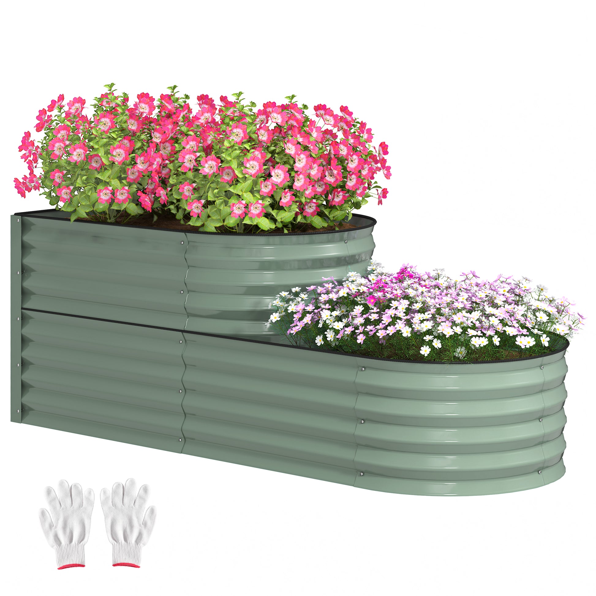 Photo of Outsunny Two-Tier Galvanised Steel Garden Planter - Light Green in Green colour on a white background