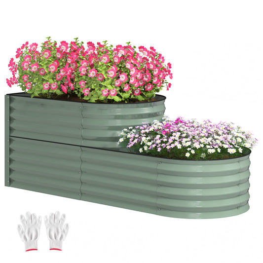Photo of Outsunny Two-Tier Galvanised Steel Garden Planter - Light Green in Green colour on a white background