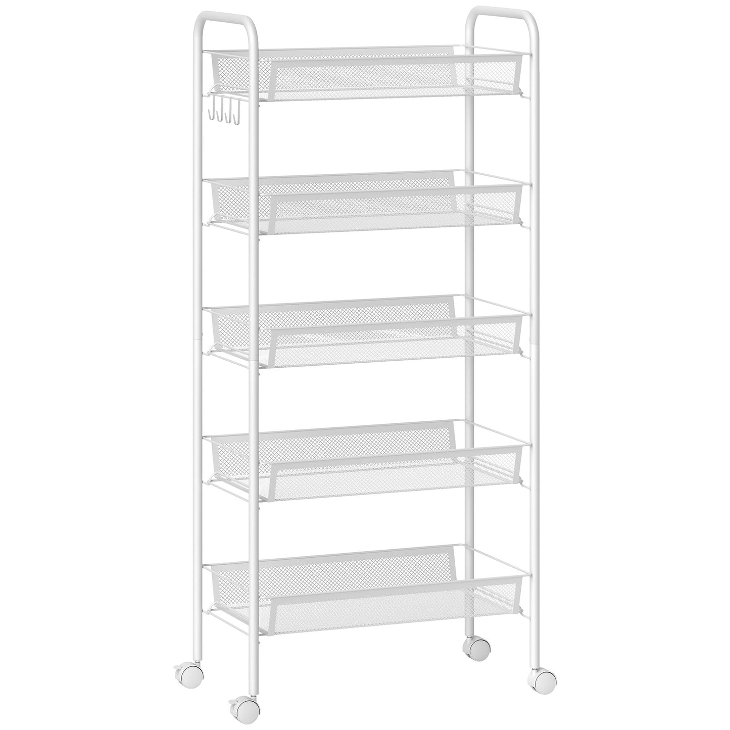 Photo of HOMCOM Five-Steel Mesh Basket Storage Trolley, with Wheels - White in White colour on a white background