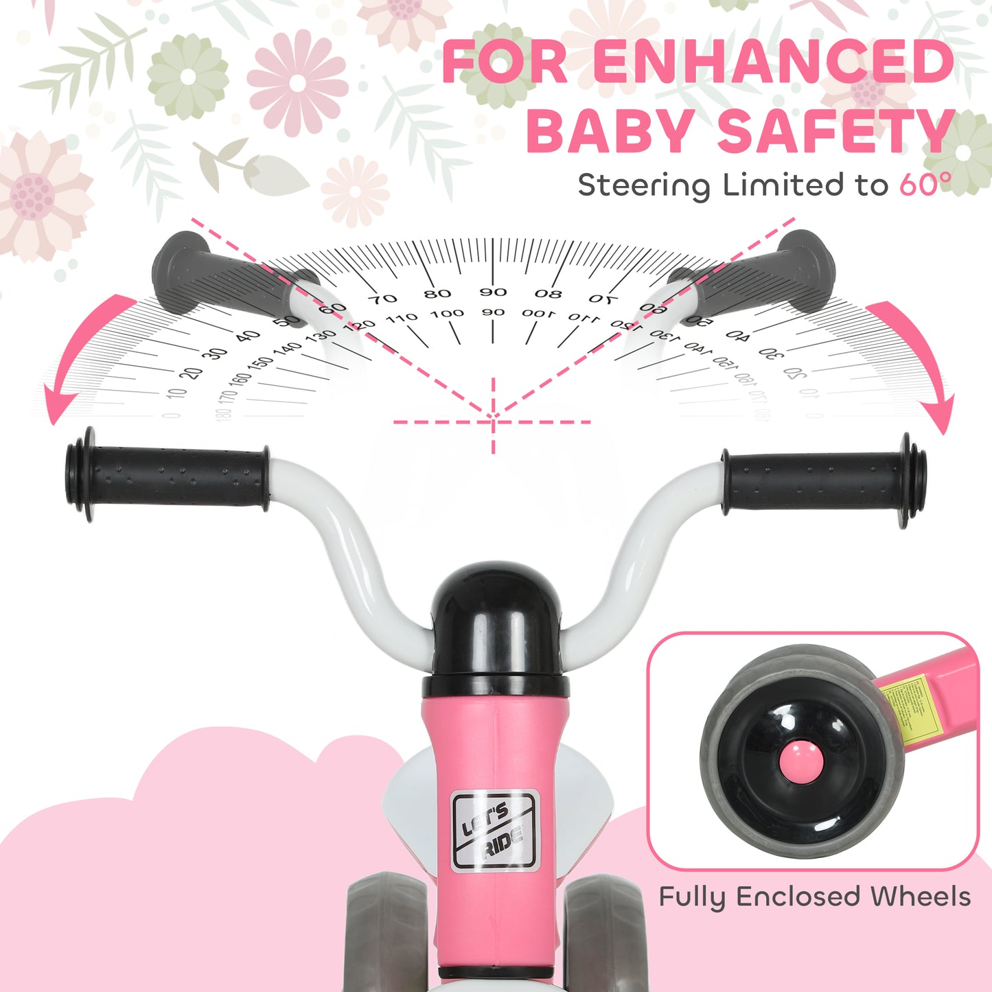 AIYAPLAY Toddler Balance Bike with No Pedal, 3 Silence Wheels for 12-36 Months Boys and Girls, Indoor Outdoor, Pink