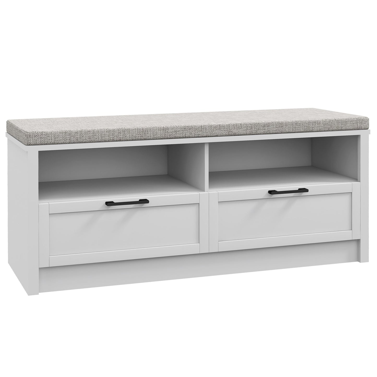 Photo of HOMCOM Shoe Bench with Removable Cushion, Shoe Storage Bench with Padded Seat, Open Compartments and Drawers for Entryway Hallway in Hallway colour on a white background
