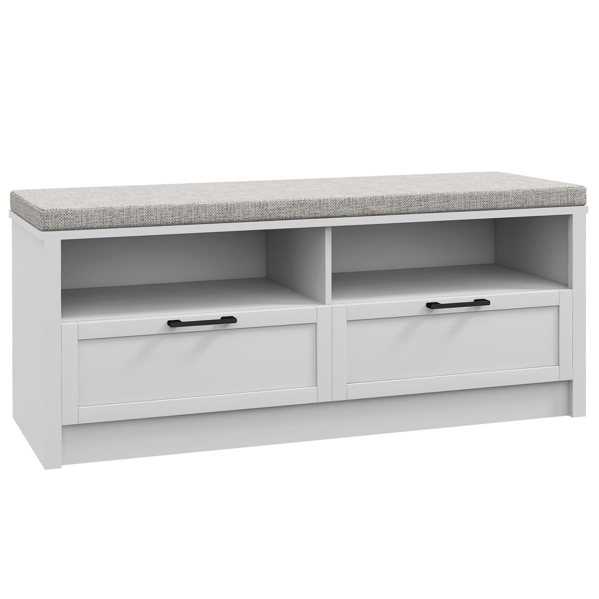 Photo of HOMCOM Shoe Bench with Removable Cushion, Shoe Storage Bench with Padded Seat, Open Compartments and Drawers for Entryway Hallway in Hallway colour on a white background