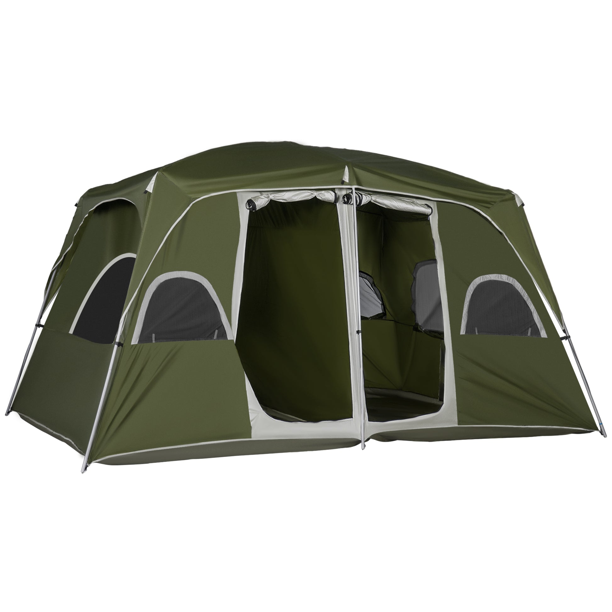Photo of Outsunny Camping Tent, Family Tent 4-8 Person 2 Room, with Large Mesh Windows, Easy Set Up for Backpacking Hiking Outdoor, Green in Green colour on a white background