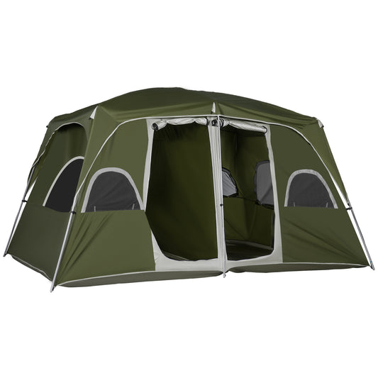 Photo of Outsunny Camping Tent, Family Tent 4-8 Person 2 Room, with Large Mesh Windows, Easy Set Up for Backpacking Hiking Outdoor, Green in Green colour on a white background