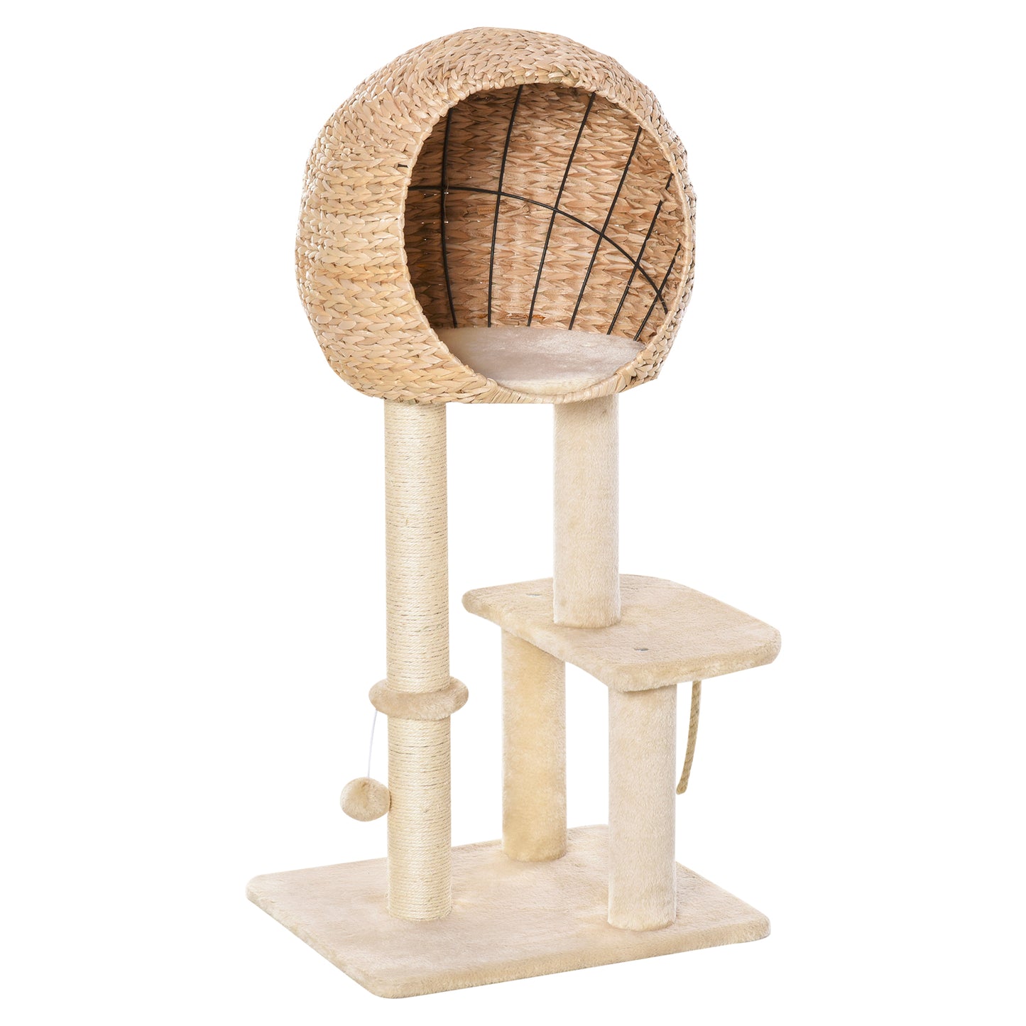 Photo of PawHut Cat Tree for Indoor Cats 100cm Kitten Climbing Tower Activity Center with Sisal Scratching Post Condo Perch Hanging Balls Teasing Rope Toy Cushion in Cushion colour on a white background