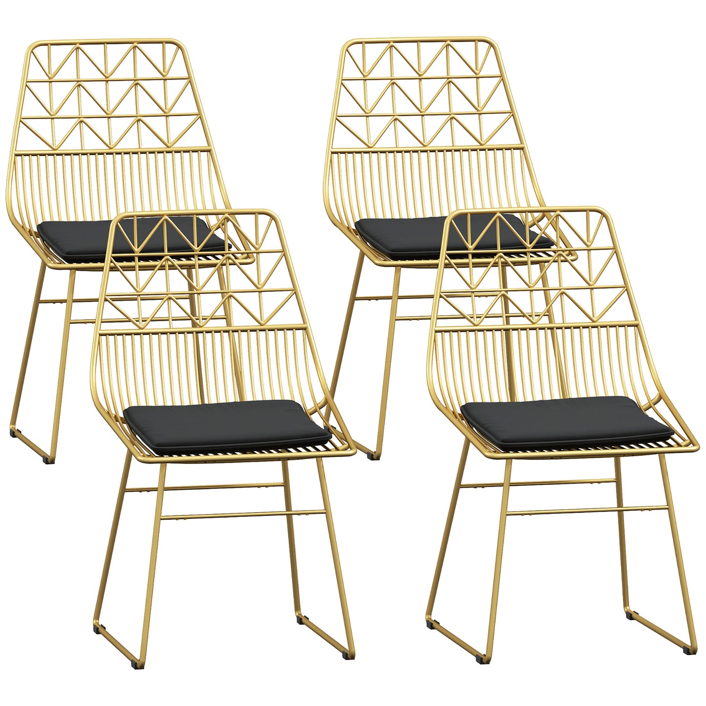 Photo of HOMCOM Luxurious Dining Chairs Set of 4, Metal Wire Kitchen Chair with Removable Velvet-feel Cushion, Cut-out Back and Steel Frame for Dining Room, Gold Tone in Tone colour on a white background
