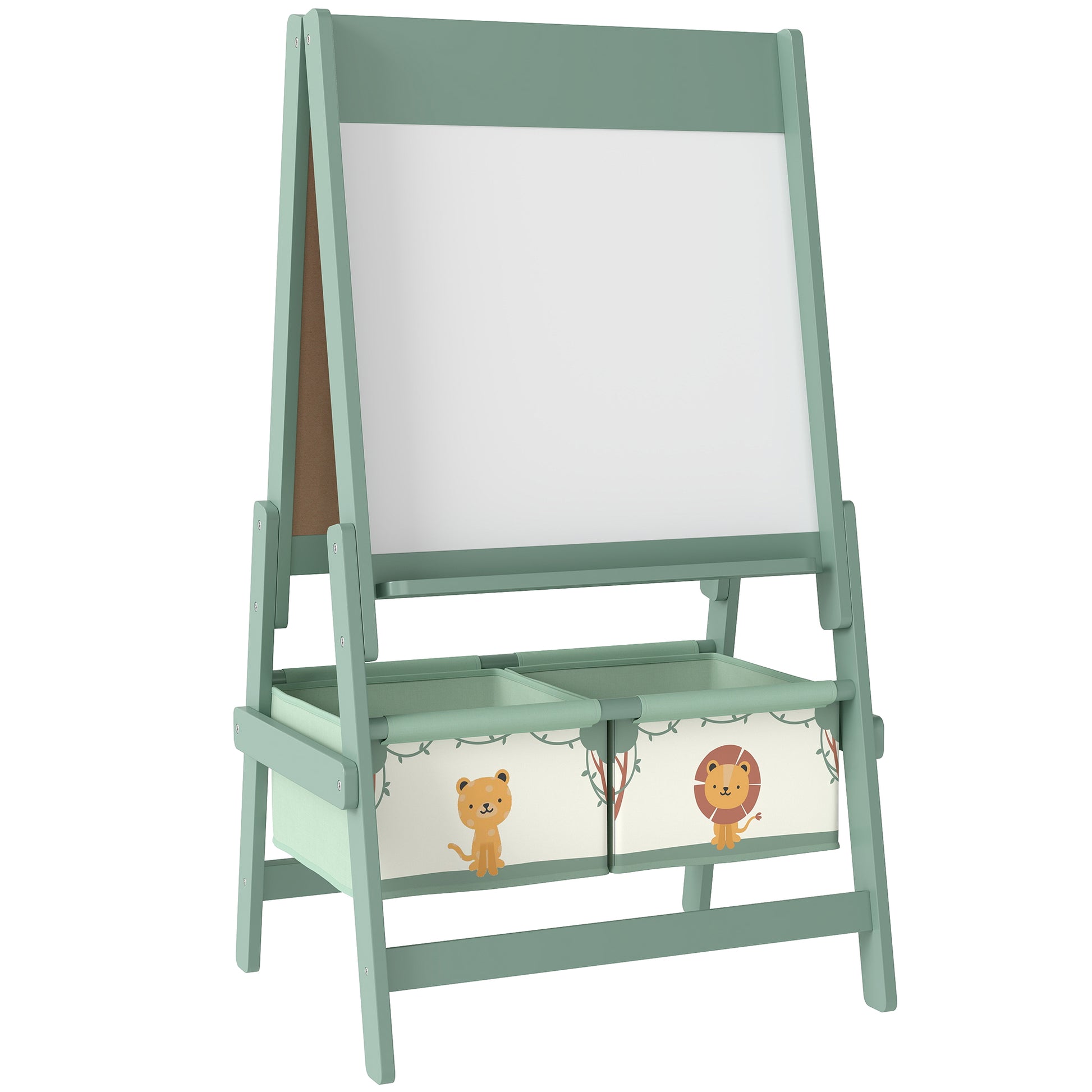 Photo of AIYAPLAY Art Easel for Kids, Double-Sided Whiteboard/Blackboard with Paper Roll, Two Storage Boxes, for Ages 3-8 Years, Green in Green colour on a white background