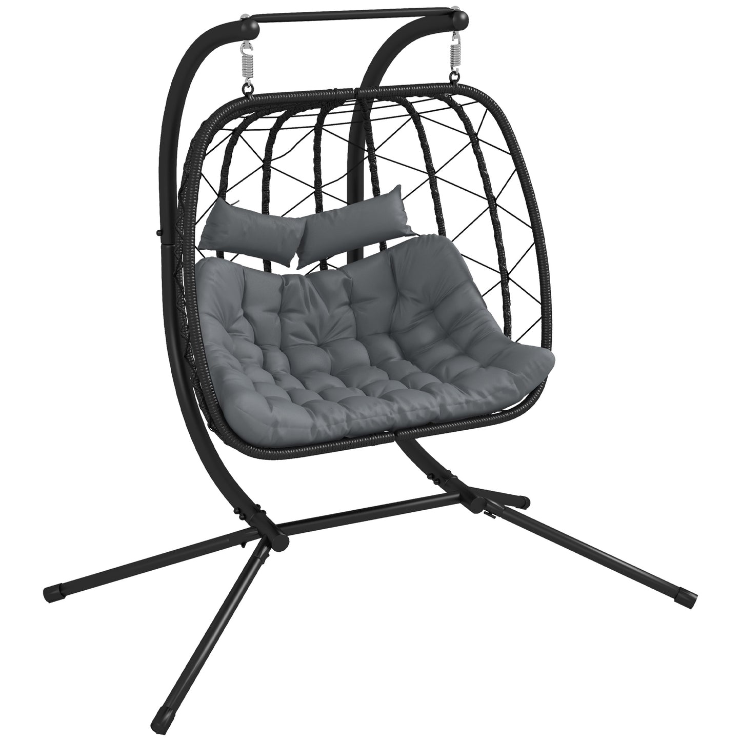 Photo of Outsunny Two-Seater Steel Frame Hanging Egg Chair - Black in Black colour on a white background