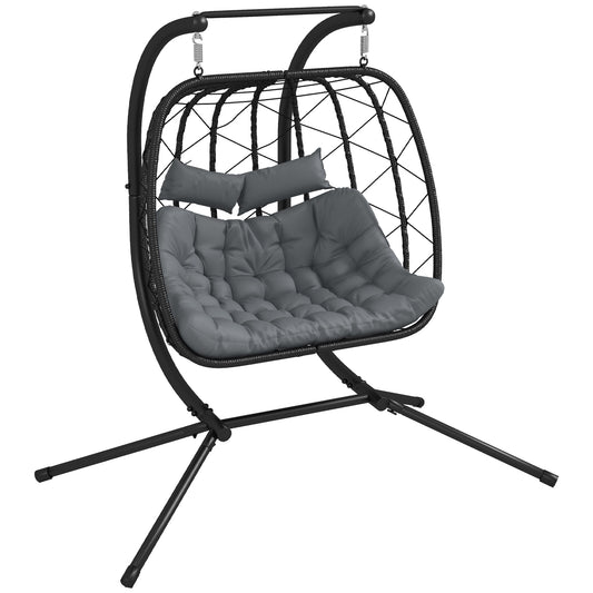 Photo of Outsunny Two-Seater Steel Frame Hanging Egg Chair - Black in Black colour on a white background