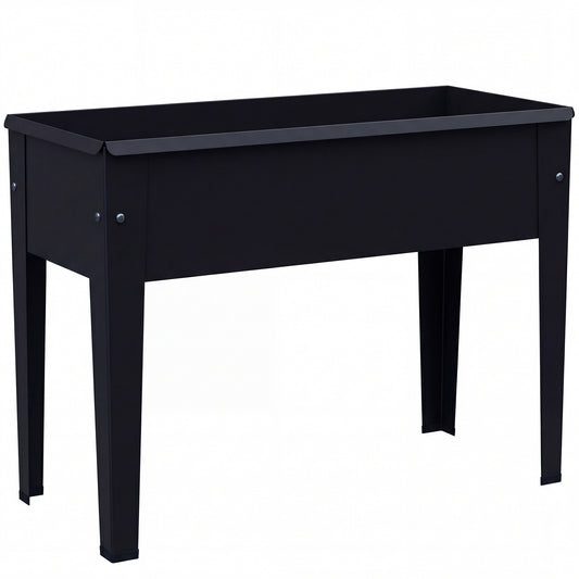 Photo of Outsunny Raised Planter, Metal Raised Garden Bed on Legs with Drainage Hole and Foot Covers, Black in Black colour on a white background