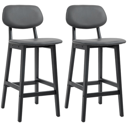 Photo of HOMCOM Bar Stools Set of 2, Breakfast Bar Chairs, PU Leather Upholstered Kitchen Stools with Backs, Footrests and Solid Wood Legs, Dark Grey in Grey colour on a white background